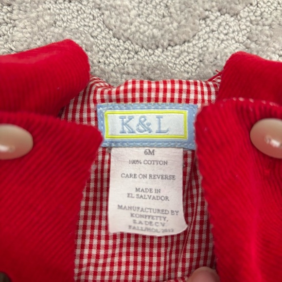 K&L Corduroy Romper Red All Over Dog Print Holiday Fall Winter Boy Baby 6mo Cute - Picture 2 of 3